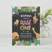 Wild One Safari Gold Girl Pink Animals Kaart (Staand voorkant)