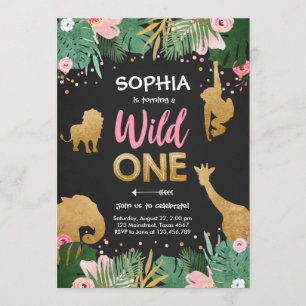 Wild One Safari Gold Girl Pink Animals Kaart