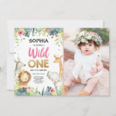 Wild One Safari Gold Girl Pink Animals Kaart (Voorkant)