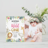 Wild One Safari Gold Girl Pink Animals Kaart (Staand voorkant)