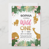 Wild One Safari Gold Girl Pink Animals Kaart (Voorkant)