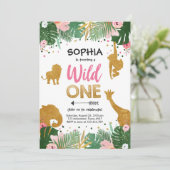 Wild One Safari Gold Girl Pink Animals Kaart (Staand voorkant)