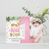 Wild One Safari Gold Girl Pink Animals Kaart (Staand voorkant)
