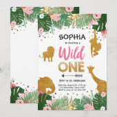 Wild One Safari Gold Girl Pink Animals Kaart (Voorkant / Achterkant)