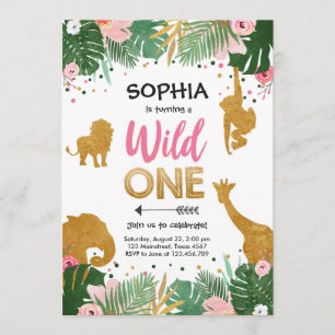 Wild One Safari Gold Girl Pink Animals Kaart