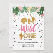 Wild One Safari Gold Girl Pink Animals Kaart (Voorkant)