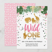 Wild One Safari Gold Girl Pink Animals Kaart (Voorkant / Achterkant)