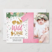 Wild One Safari Gold Girl Pink Animals Kaart (Voorkant)