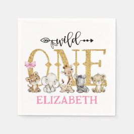 Wild One Safari Gold Glitter First Birthday Servet