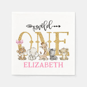 Wild One Safari Gold Glitter First Birthday Servet