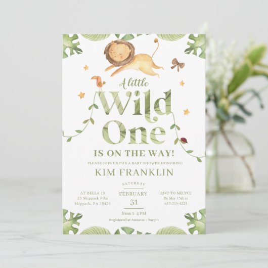 Wild One Safari Green Gender Neutral Baby shower Kaart (Staand voorkant)