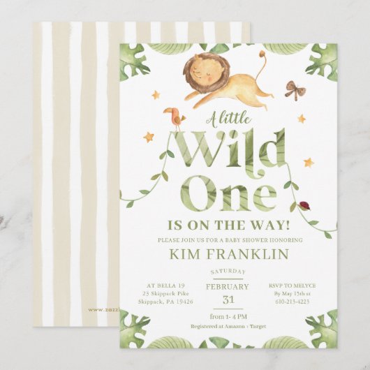 Wild One Safari Green Gender Neutral Baby shower Kaart (Voorkant / Achterkant)