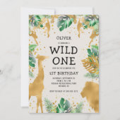 Wild One Safari Green Gold Ecru 1e verjaardag Kaart (Voorkant)