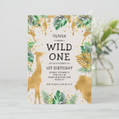 Wild One Safari Green Gold Ecru 1e verjaardag Kaart (Staand voorkant)