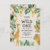 Wild One Safari Green Gold Ecru 1e verjaardag Kaart (Voorkant / Achterkant)