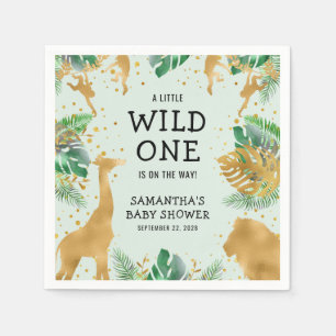 Wild One Safari Green Gold Neutral Baby shower Servet