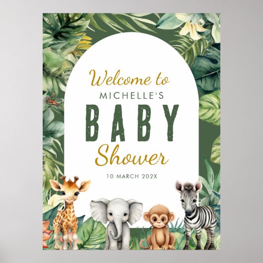 Wild One Safari Greenery Baby shower Welkomstbord Poster (Voorkant)