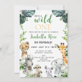 Wild One Safari groene bladeren Verjaardag Uitnodi Kaart (Voorkant)