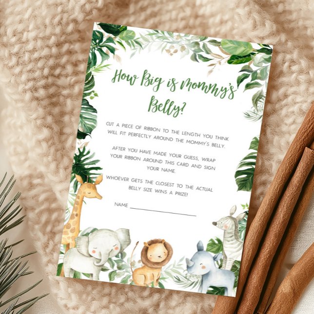 Wild One Safari Hoe Groot is Mamma's Buik Spel (Greenery Jungle Baby Shower  How Big Is Mommy's Belly Game)