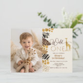 Wild One Safari jongen 1e verjaardag giraffe foto Kaart (Staand voorkant)