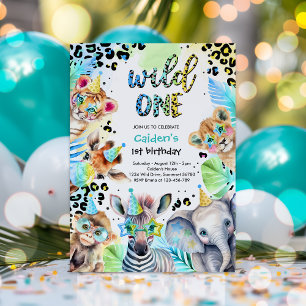 Wild One Safari Jongen Blauw Luipaard Verjaardagsf Kaart