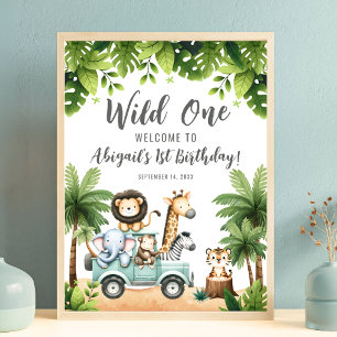 Wild One Safari Jungle 1e Verjaardag Welkomstbord Poster