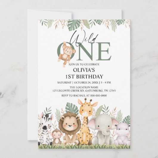 Wild One Safari Jungle Animals 1st Birthday Kaart (Voorkant)
