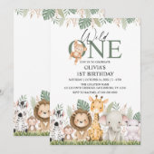 Wild One Safari Jungle Animals 1st Birthday Kaart (Voorkant / Achterkant)