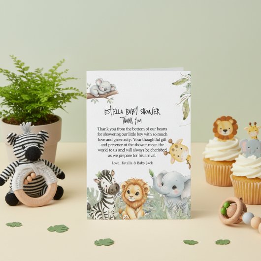Wild One Safari Jungle Animals Boy Baby Shower  Bedankkaart