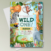 Wild one safari jungle animals boy birthday kaart
