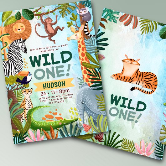 Wild one safari jungle animals boy birthday kaart