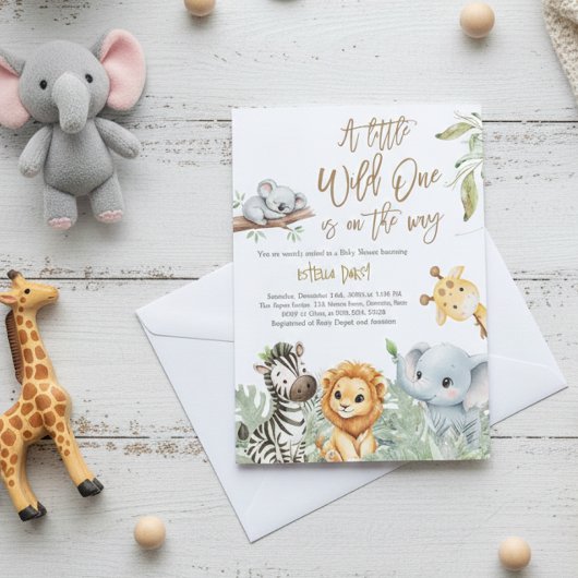Wild One Safari Jungle cute Animals Baby Shower Kaart