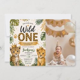Wild ONE Safari Jungle Dieren 1e Verjaardagsfoto Kaart