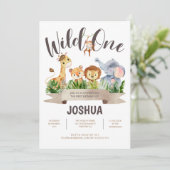 Wild One Safari Kind Birthday Invitation Kaart (Staand voorkant)
