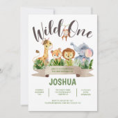 Wild One Safari Kind Birthday Invitation Kaart (Voorkant)