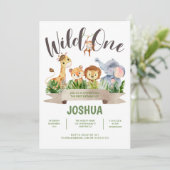 Wild One Safari Kind Birthday Invitation Kaart (Staand voorkant)