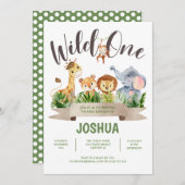 Wild One Safari Kind Birthday Invitation Kaart (Voorkant / Achterkant)