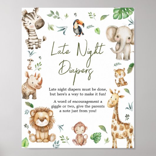 Wild One Safari Late Night Luiers Baby shower Poster (Voorkant)