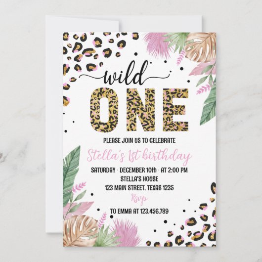 Wild One Safari Leopard 1e Verjaardag uitnodiging (Voorkant)