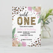 Wild One Safari Leopard 1e Verjaardag uitnodiging (Staand voorkant)