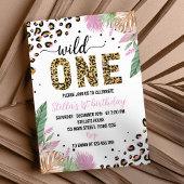 Wild One Safari Leopard 1e Verjaardag uitnodiging