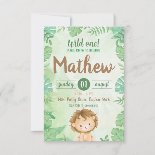 Wild One Safari Lion Invitation (Voorkant)