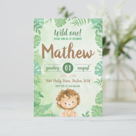 Wild One Safari Lion Invitation (Staand voorkant)