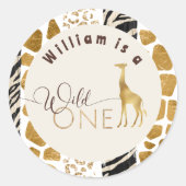 Wild one Safari moderne giraffe verjaardagsfeestje Ronde Sticker (Voorkant)