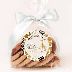 Wild one Safari moderne giraffe verjaardagsfeestje Ronde Sticker