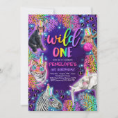 Wild One Safari Neon Rainbow Cheetah Birthday Kaart (Voorkant)