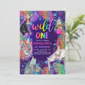 Wild One Safari Neon Rainbow Cheetah Birthday Kaart (Staand voorkant)