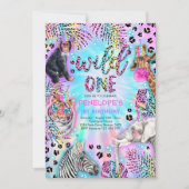 Wild One Safari Neon Rainbow Cheetah Birthday Kaart (Voorkant)