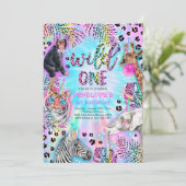 Wild One Safari Neon Rainbow Cheetah Birthday Kaart (Staand voorkant)