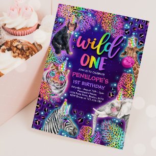 Wild One Safari Neon Rainbow Cheetah Birthday Kaart